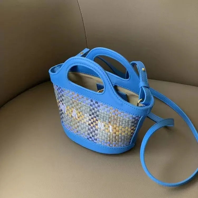 Handwoven Straw Cylinder Bag – Lafite Grass Crossbody & Shoulder Handbag for Women