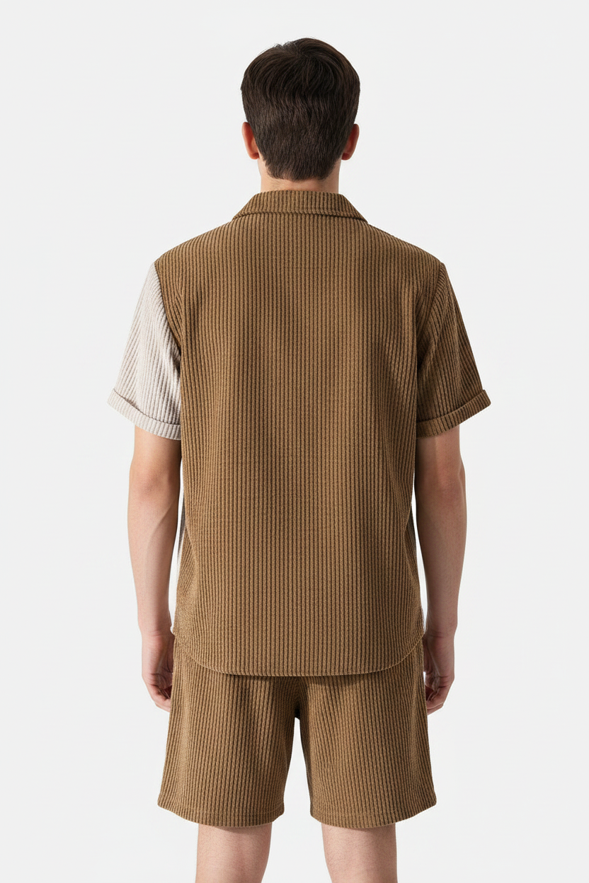 Men's spliced corduroy two-piece set - back view on model