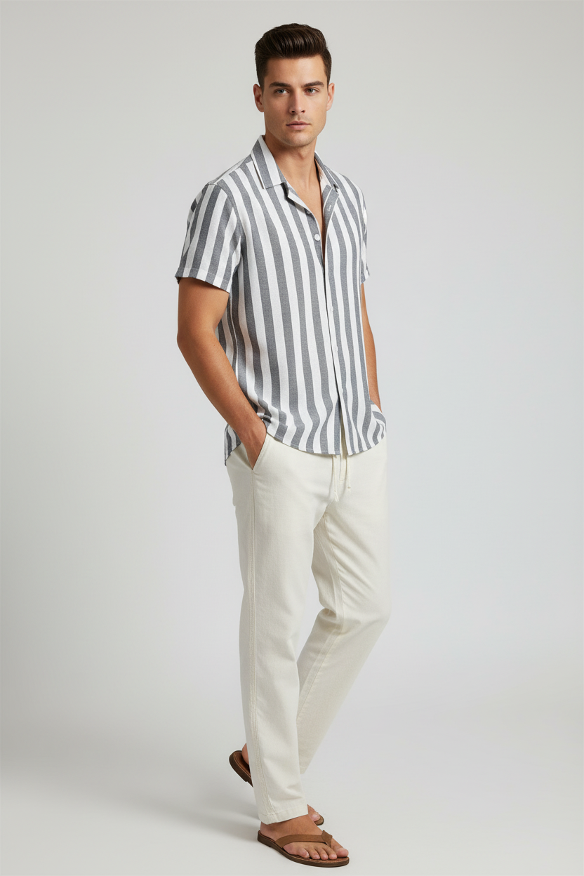 Striped Gray Shirt Suit on male model